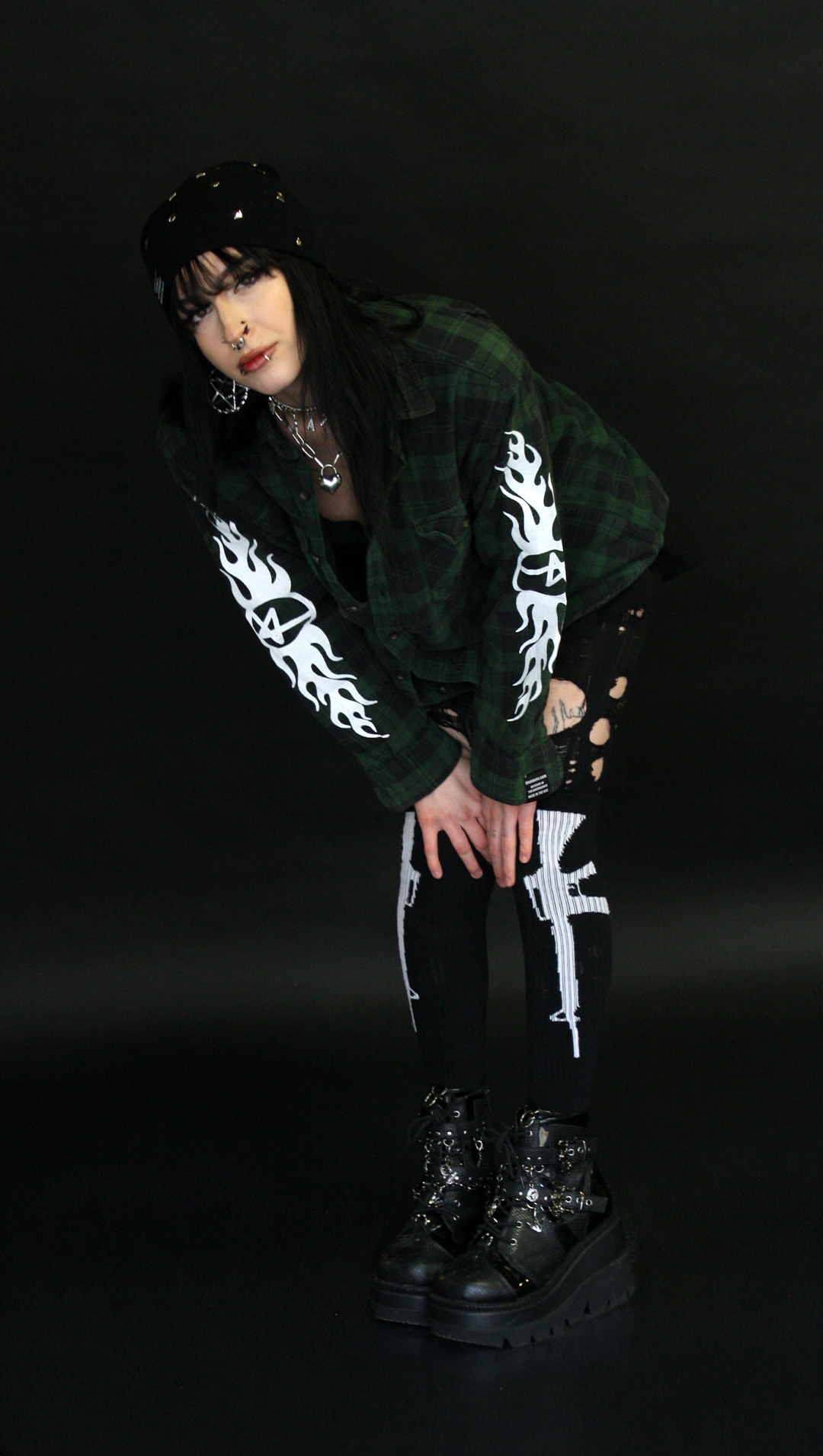 L : GREEN FLAMES FLANNEL