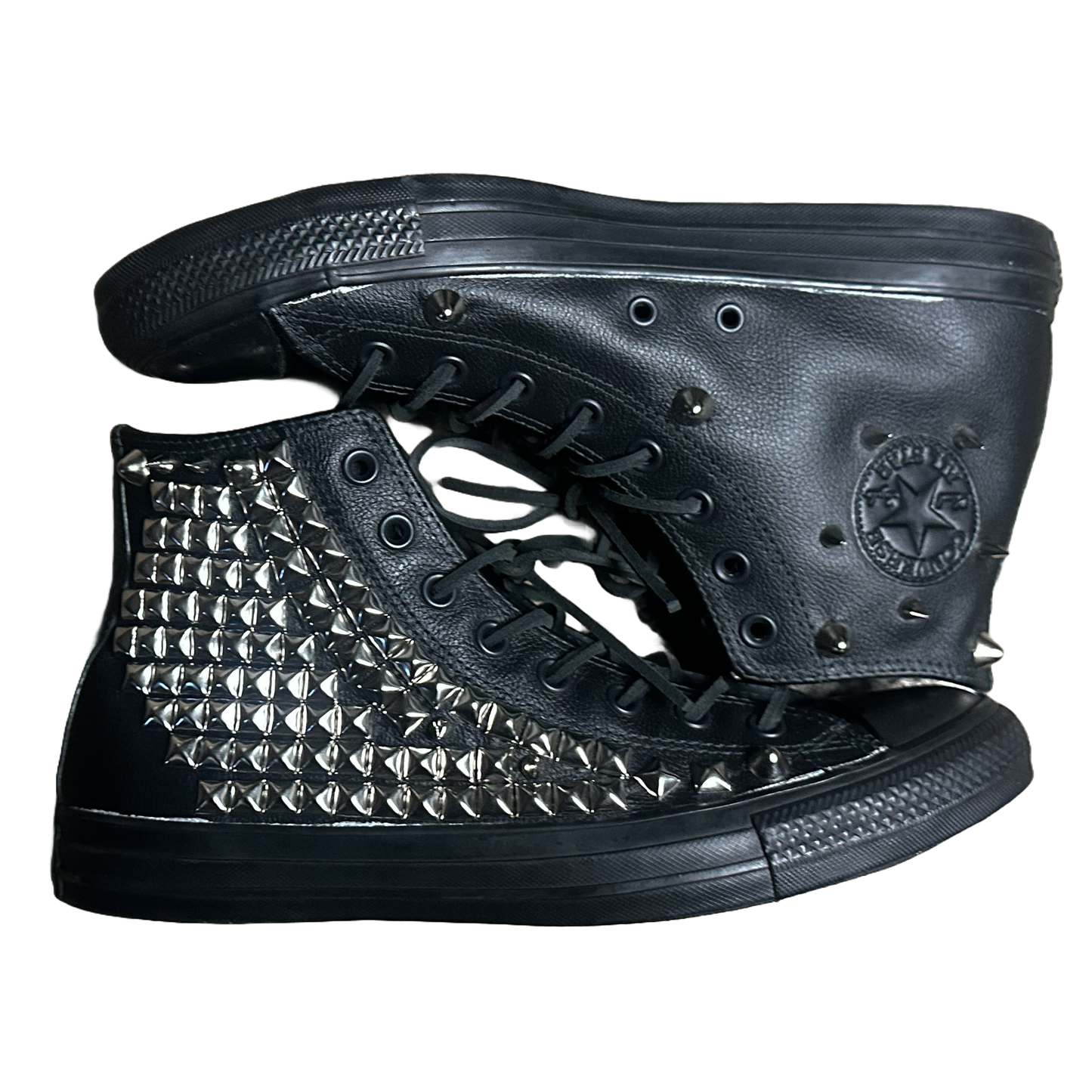 BLACK LEATHER STUDDED CONVERSE SIZE 10