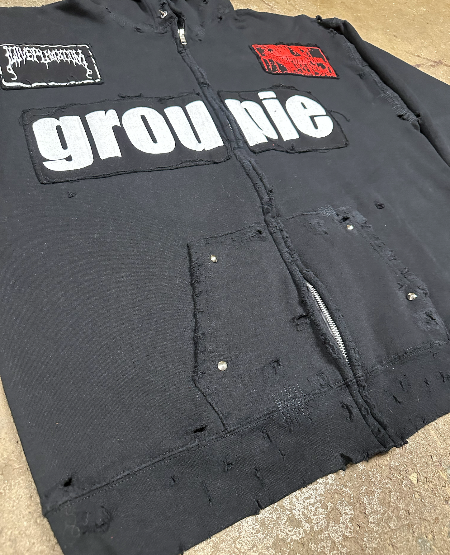 XL : THRASHED & REPAIRED ROCKSTAR HOODIE