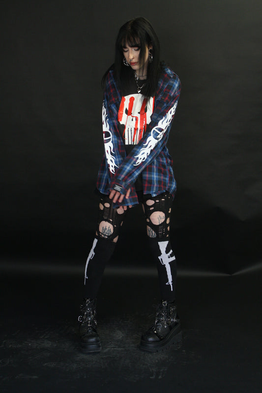 XL : BLUE FLAMES FLANNEL