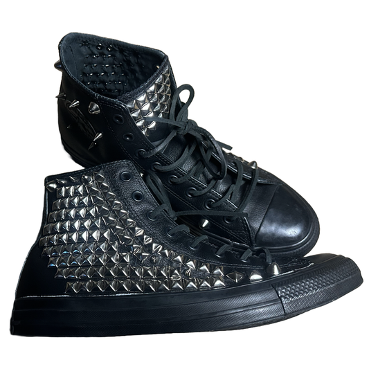 BLACK LEATHER STUDDED CONVERSE SIZE 10