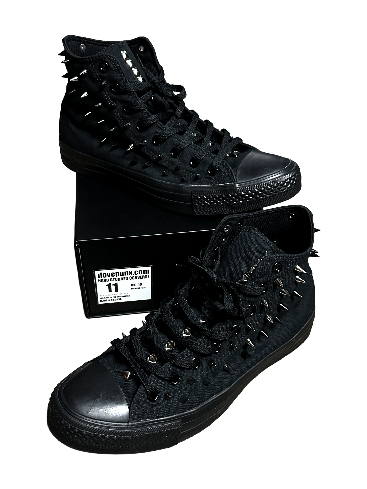 BLACK SPIKE STUDDED CONVERSE SIZE 11