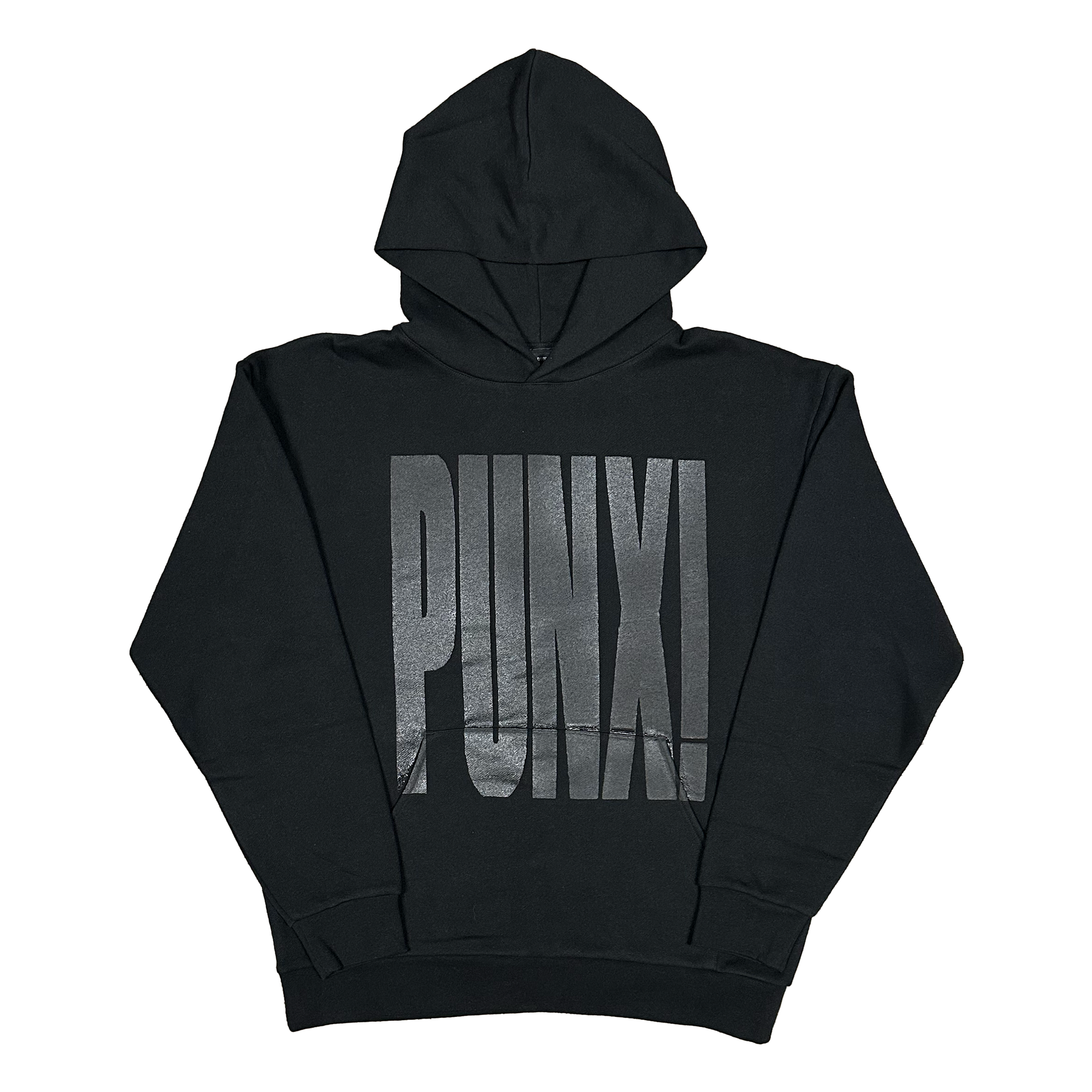Black hoodie with 'PUNX' text on a white background
